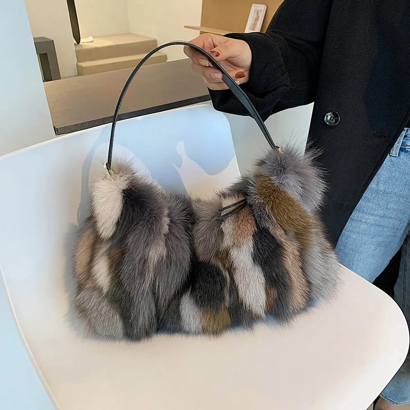 Fox Fur Handbag Ladies Real Fox Fur Messenger Bag Winter New Fashion Multifunctional Shoulder Bag Messenger Bag