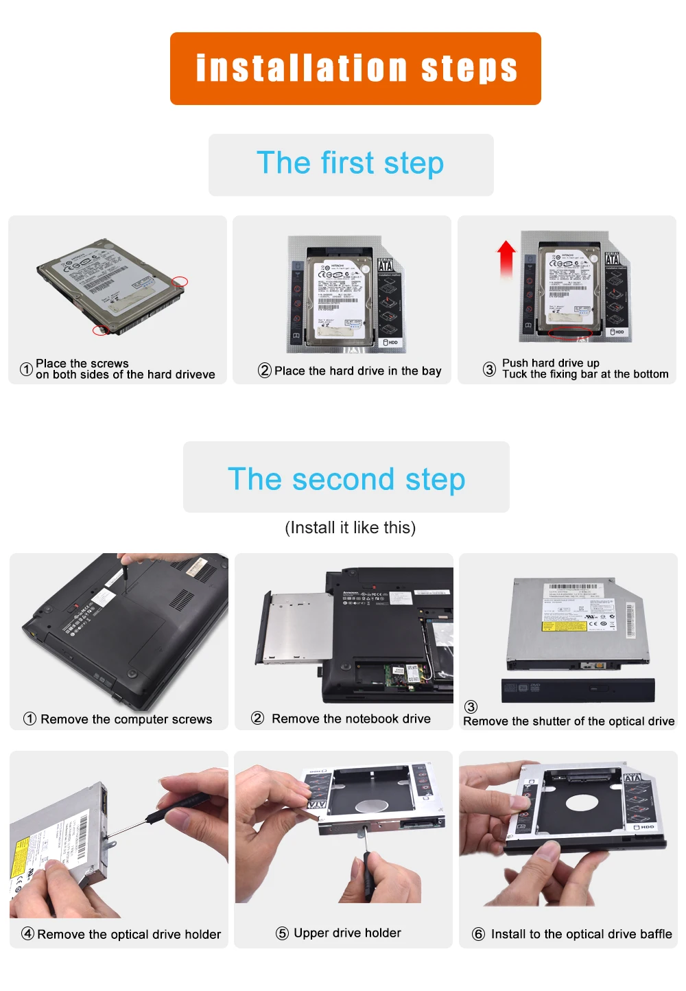 TISHRIC Универсальный Алюминий 2nd HDD Caddy 9 5 мм/12 7 мм SATA 3 0 Optibay SSD 2 дюймов чехол/коробка