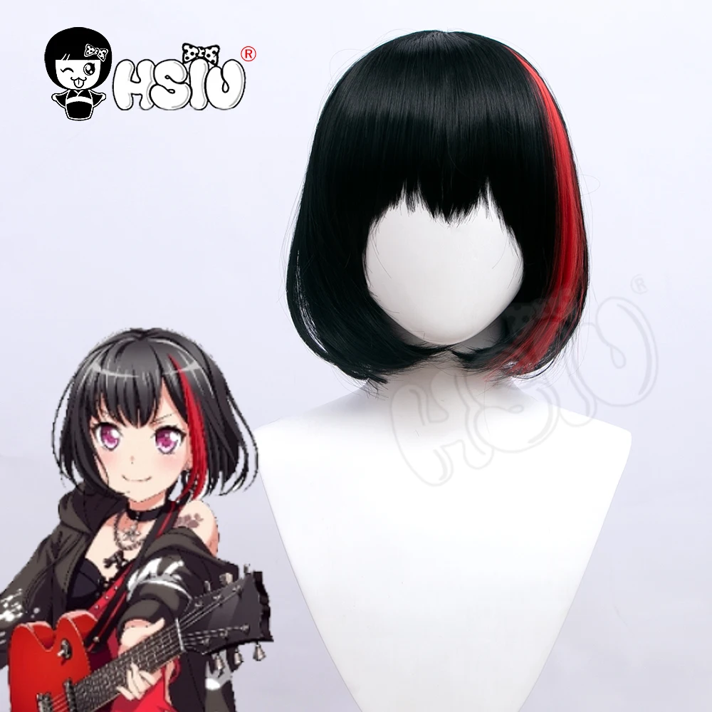 Mitake Ran Cosplay Wig Game Bang Dream! HSIU Black Mixed Red Short Hair+ Free Brand Cap | Тематическая одежда и униформа
