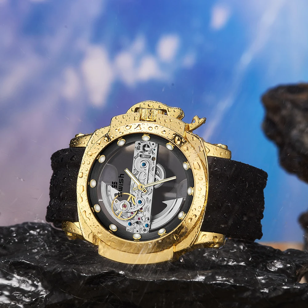 

Мужские водонепроницаемые часы-скелетоны