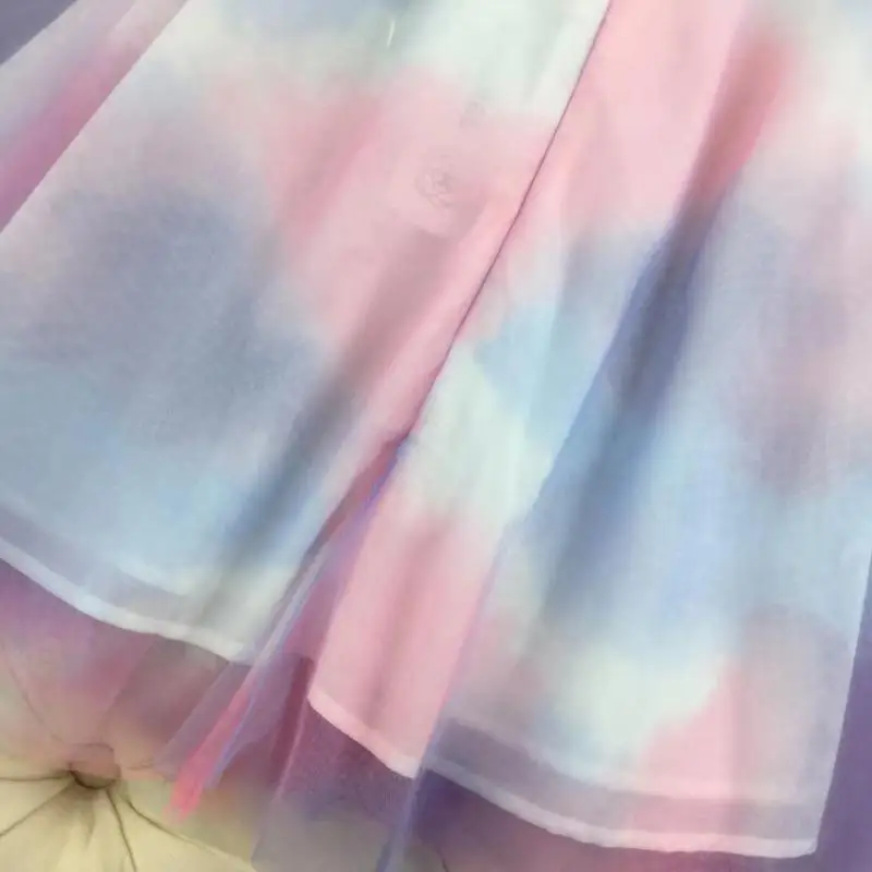 

High-end custom 2021 summer new girl Xiaoxiang children's women's dress gradient color mesh skirt
