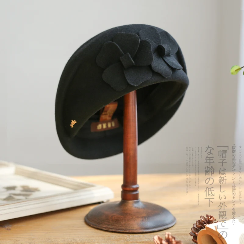 Black 57cm Sedancasesa, британский Австралийский шерстяной фетровый берет, шапка для женщин, французская леди, художница, плоская шапка, бант, Boina Feminino, шапки для девочек, береты - Цвет: Black 57cm