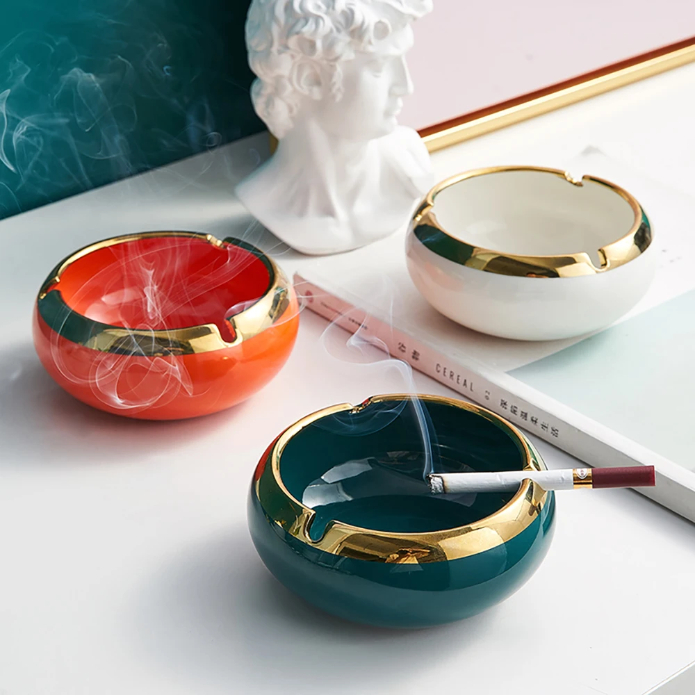 Круглая Золотая керамическая пепельница 3 цвета портативная современный стол
