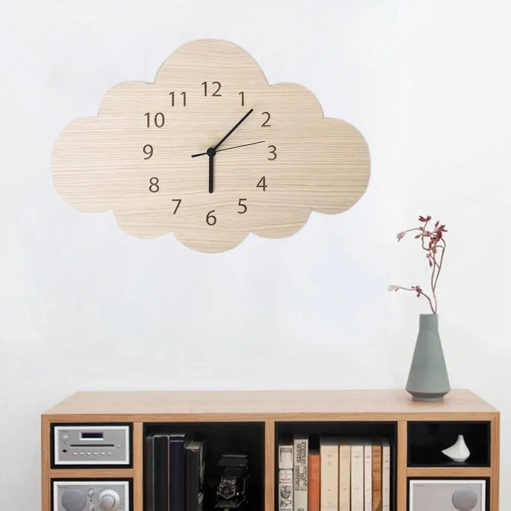 

Nordic Cloud Shape Wooden Mute Wall Clock Bedroom Kids Room Cozy Home Decor Baby Gender Neutral Wall Clock Nursery Baby Gift
