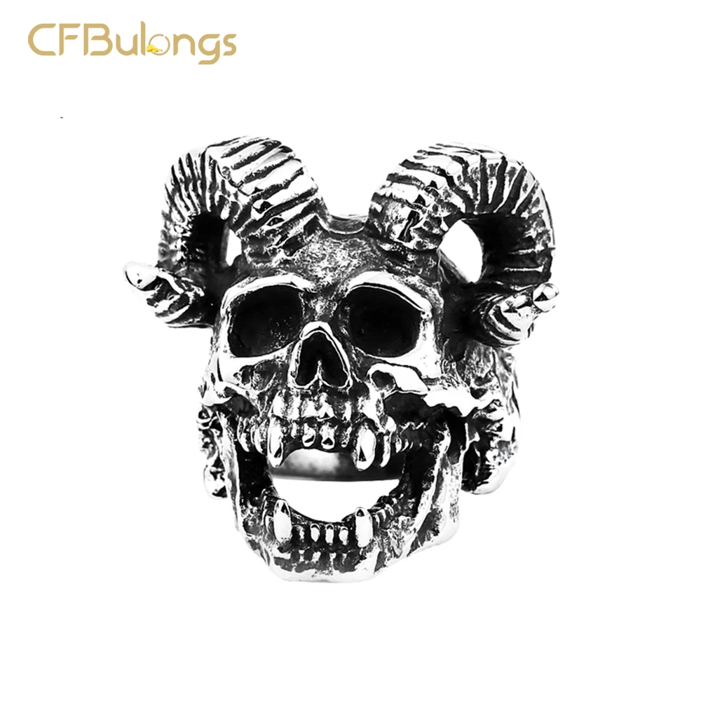 В стиле панк 316L Нержавеющая сталь животное козлиная Рог кольцо с черепом для Для