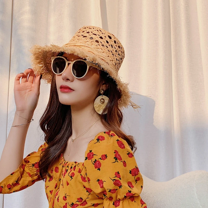 

New Hollow Women's bucket hat spring hatspanama female summer Raffia Straw hat Women's summer hat womens hats 2021 female cap