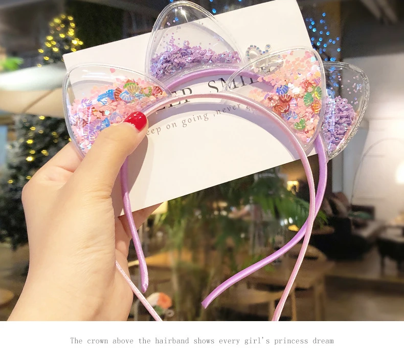 Повязка на голову с кошачьими ушками и блестками для девочек | Детская одежда