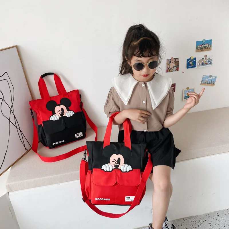 Disney Mickey Minnie Mouse Cartoon Bag Waterproof Nylon Large Capacity Handbag Crossbody Shoulder Bag Girl Boy School Bag.