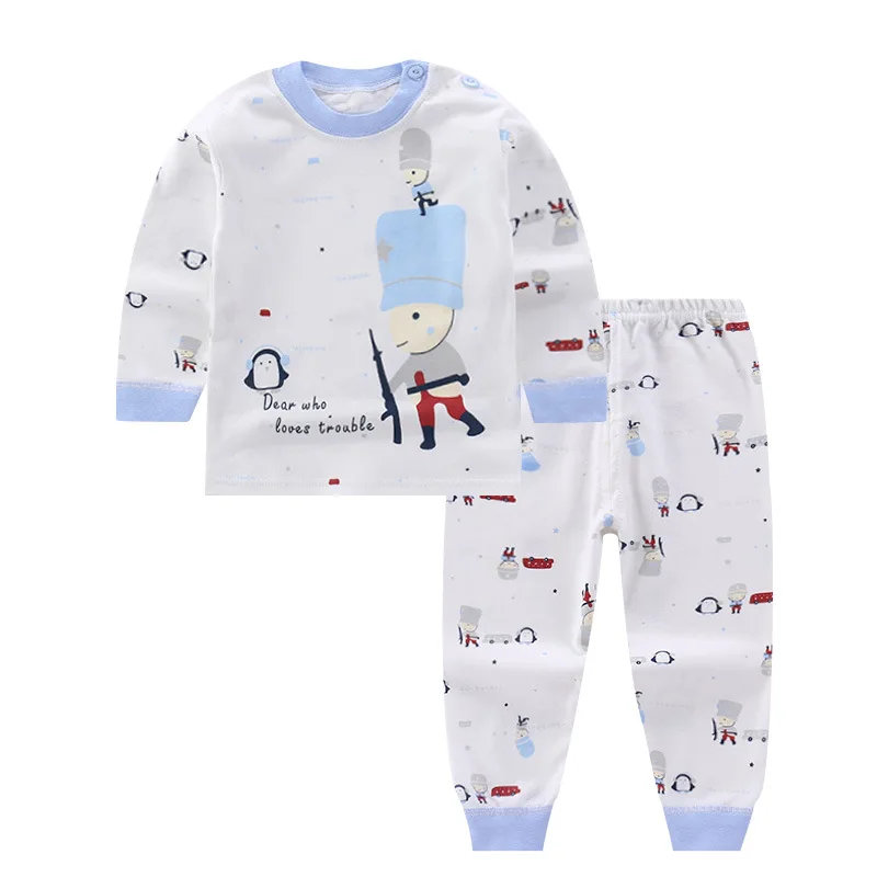 2021 New Kids Boys Cotton Pajama Sets Cartoon Print O-Neck Cute T-Shirt Tops with Pants Baby Girls Children Autumn Clothes Sets