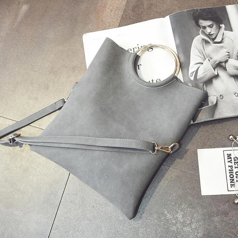 Fashion new 2 pcs Women Handbags High-quality Matte PU Leather Women bag Open Metal Ring Envelopes Portable Shoulder bag