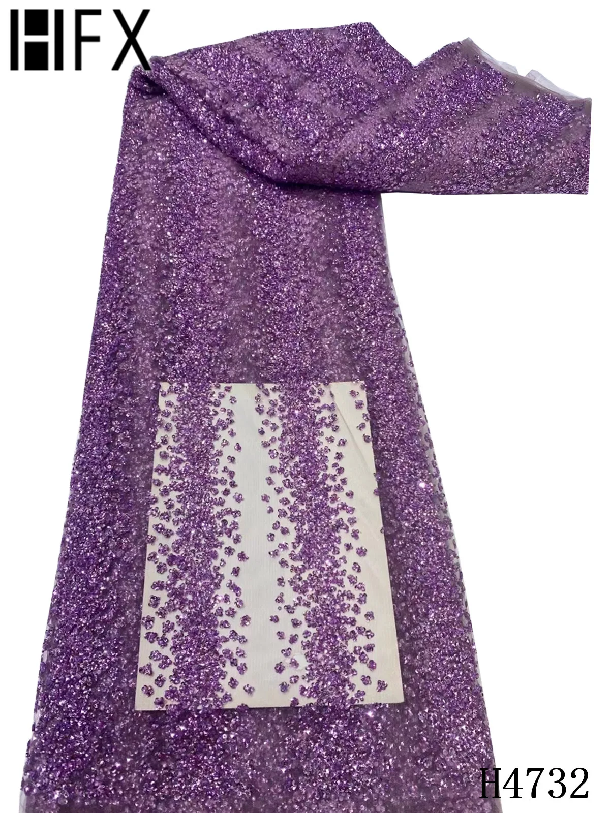 

HFX Luxury Sequins Lace Fabrics 2021 High Quaity Glued Glitter French Tulle Lace Fabric With Beads For Wedding Party Dress F4732