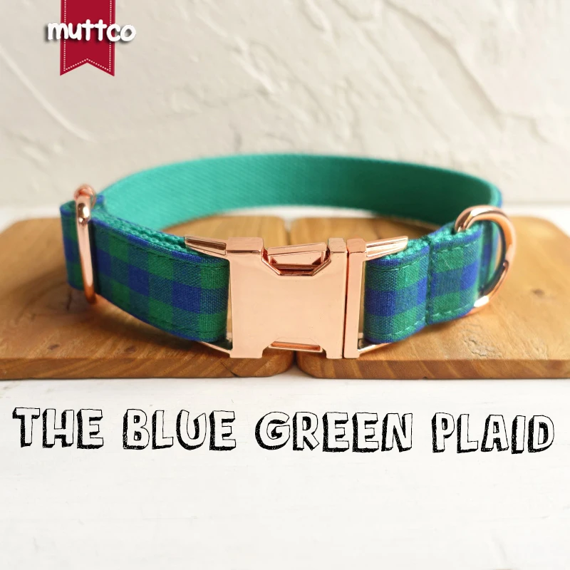 

10pcs/lot MUTTCO solid durable dog collar THE BLUE GREEN PLAID soft puppy collars pet supplies 5 sizes UDC073M