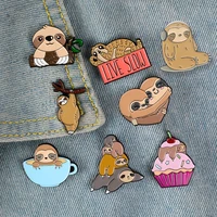 live slow spirit animal enamel pin sloth mug cake branch hug brooches bag clothes lapel badge for kids jewelry gift