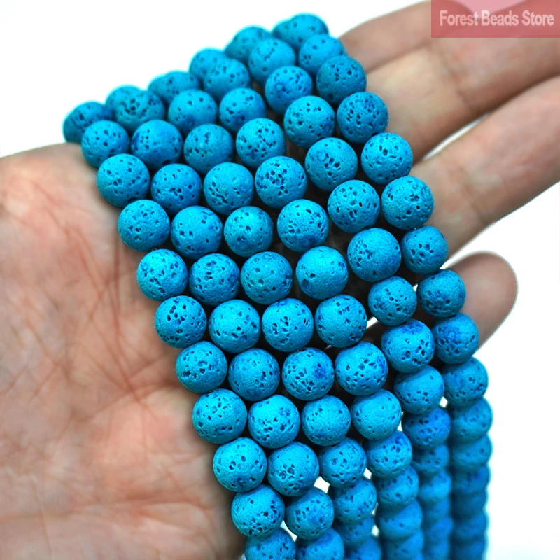 

Natural Stone Lake Blue Lava Hematite Round Beads For Jewelry Making Volcanic Rock Beads DIY Bracelet Ear Studs 15'' 4 6 8 10mm