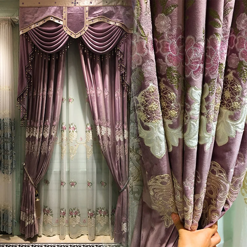 

High-end custom European embroidery Blackout velvet curtains for Living Room classic luxury villa curtains for Bedroom Windows