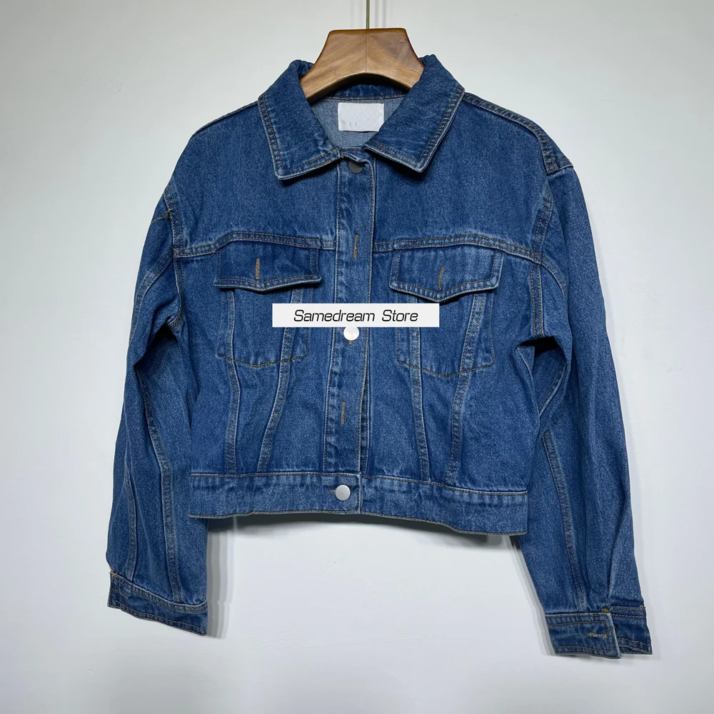 

Simpe casual women denim jacket long sleeve turn-down collar Single-breasted classic lady jacket 2021 new