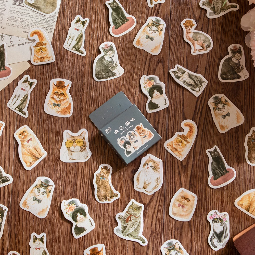 

46PCS Cat Life Phone Stickers Aesthetic Decoracion Scrapbooking Accessories Sticker Flakes Stationery Supplies