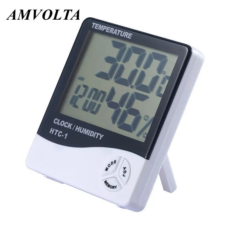 

Amvolta Temperature Humidity Meter LCD Digital HTC-1 Indoor Electronic Hygrometer Thermometer Weather Station with Clock
