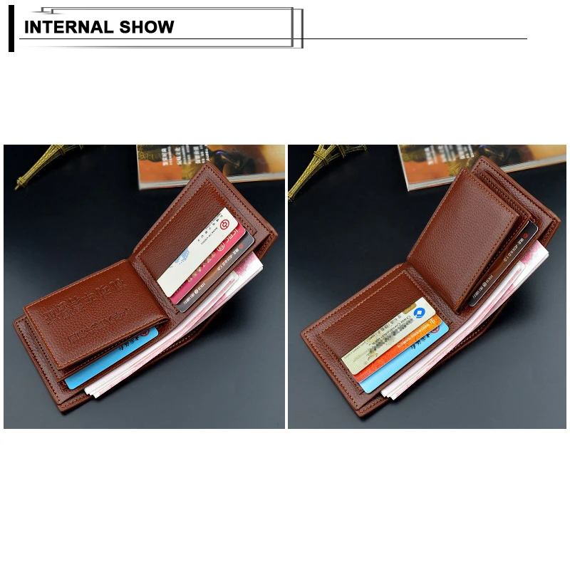 Мужской кошелек из искусственной кожи с узором Личи трехслойный бумажник