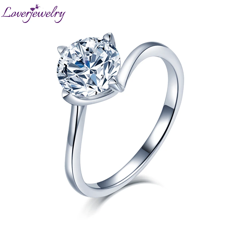 0.5ct Moissanite LOVERJEWELRY Муассанит Обручальные Кольца Твердые 14 к белое золото Круглый Муассанит кольцо для женщин юбилей лучший подарок ювелирные изделия - Цвет камня: 0.5ct Moissanite