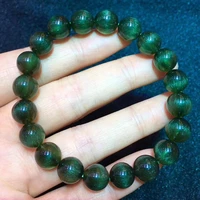 genuine natural green rutilated quartz cat eye 9 5mm round beads bracelet for women men fashion wealthy stone aaaaa