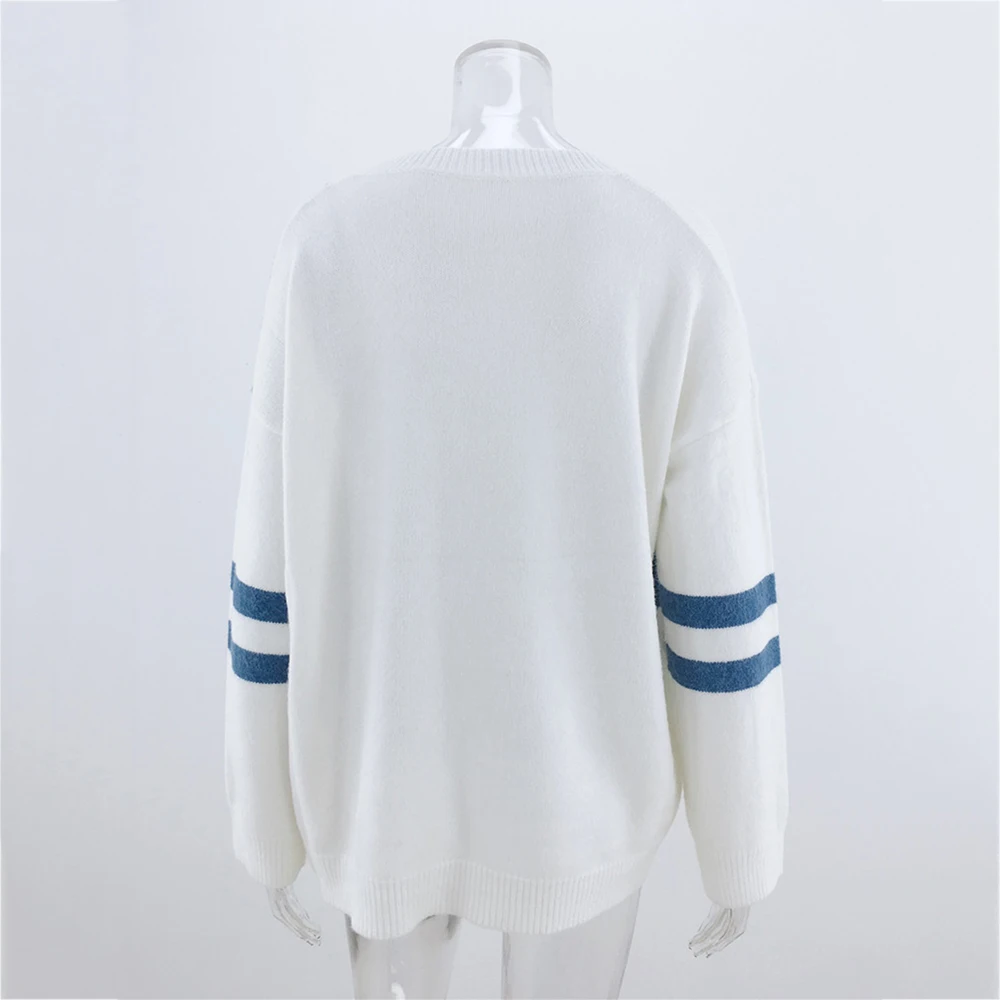 

Blue Striped Patchwork Pullover Sweater Women Autumn Long Sleeved Knitted Sweaters Jumper Tops Fashion Winter Clothes Pull Femme
