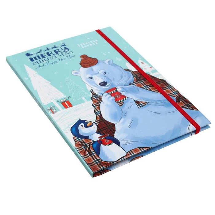 Записная книжка тв обл А5 64л Медведь и пингвинчик ляссе резинка бл в точку 64-0384