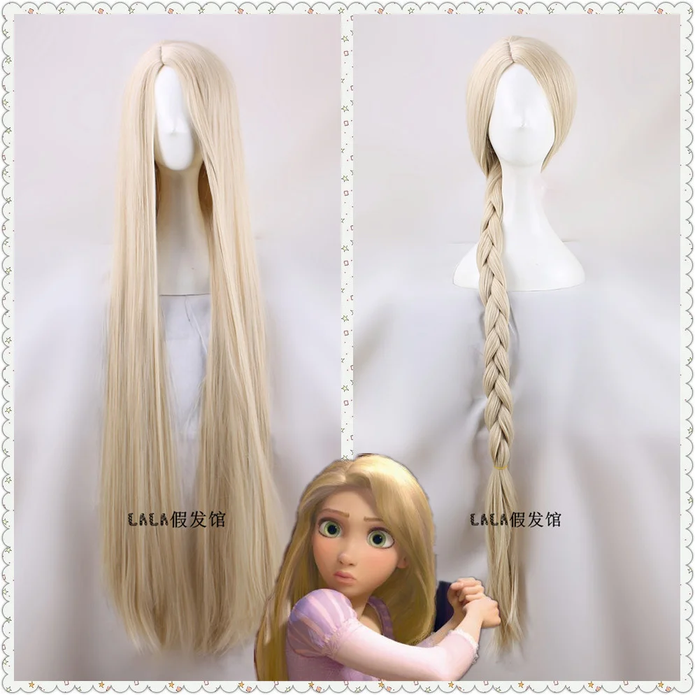 120cm/47" Women Princess Rapunzel wig Long blonde straight hair wig Halloween Role Play Tangled hair fancy Costumes