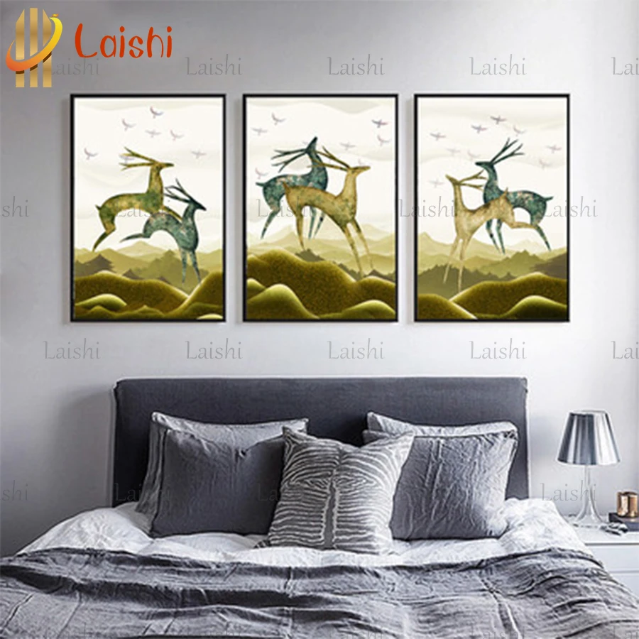 3pcs diamond embroidery Abstract golden deer full square round painting cross stitch kit mosaic stickers home decoration - купить по