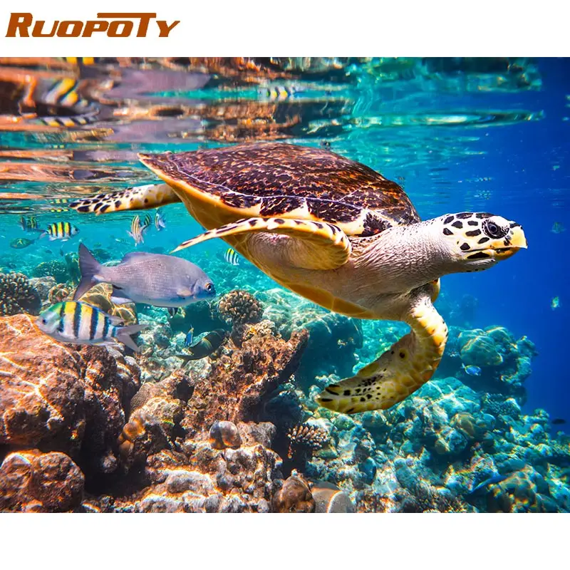 RUOPOTY 60x75 см рамка черепаха Сделай Сам картина по номерам набор Раскраска по номерам Современная Настенная художественная картина по номерам домашний декор искусство