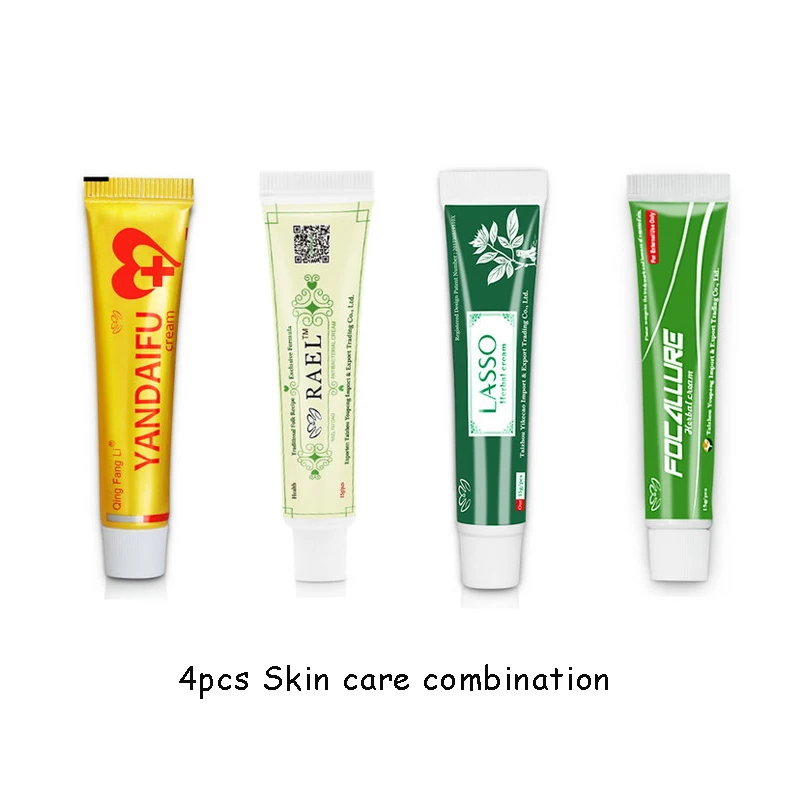 

4 PCS No Box Psoriasis Dermatitis Eczema Pruritus Anti Bacterial Skin Cream YANDAIFU+RAEL+FOCALLURE+LASSO Chinese Medicine Cream