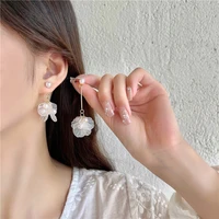 sweet asymmetry white acrylic flower pearl dangle drop earrings for women lovely hyperbole irregular petal earring jewelry gift