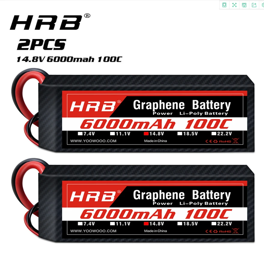 

2pc HRB 4S Lipo 14.8V 6000mah Graphene Lipo Battery 100C with EC5 Connector for RC Helicopter Quadcopter Airplane Car Drone Boat