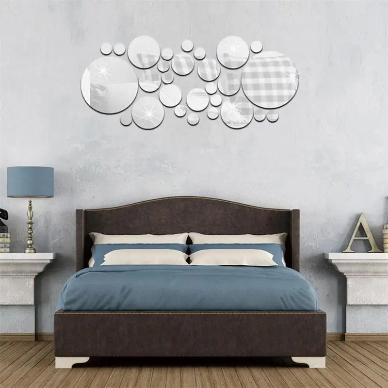 30pcs round DIY Современные акриловые настенные зеркальные наклейки s в форме цветка для ванной комнаты спальни Необычные художественные декоративные зеркальные 3D наклейки - Цвет: 30pcs round