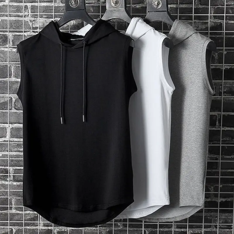

Summer Mens Muscle Hoodie Vest Sleeveless Bodybuilding Gym Workout Fitness Shirt High Quality Vest Hip Hop Sweatshirt Tops -40