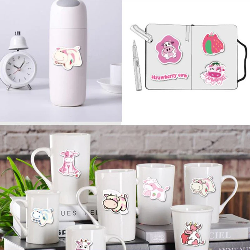 50 Buah Berwarna Merah Muda Kawaii Kartun Strawberry Sapi VSCO Stiker untuk Gadis Anak-anak DIY Skateboard Koper Laptop Sepeda Helm Mobil Stiker
