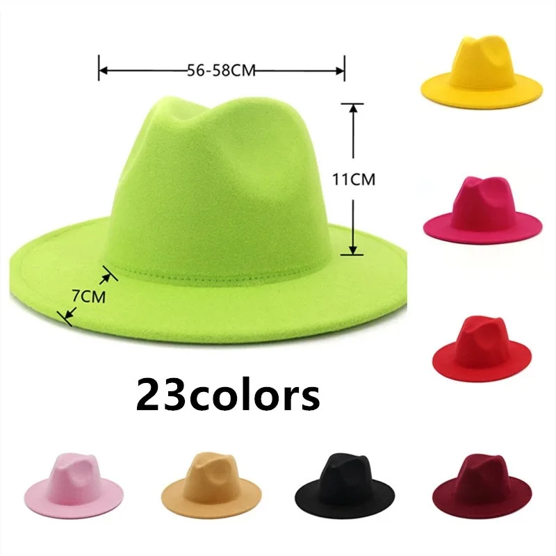 

Autumn And Winter Men's And Women's Woolen Hats Big Brimmed Women's Hat British Retro Church Hat Ladies Flat Brim White Jazz Hat