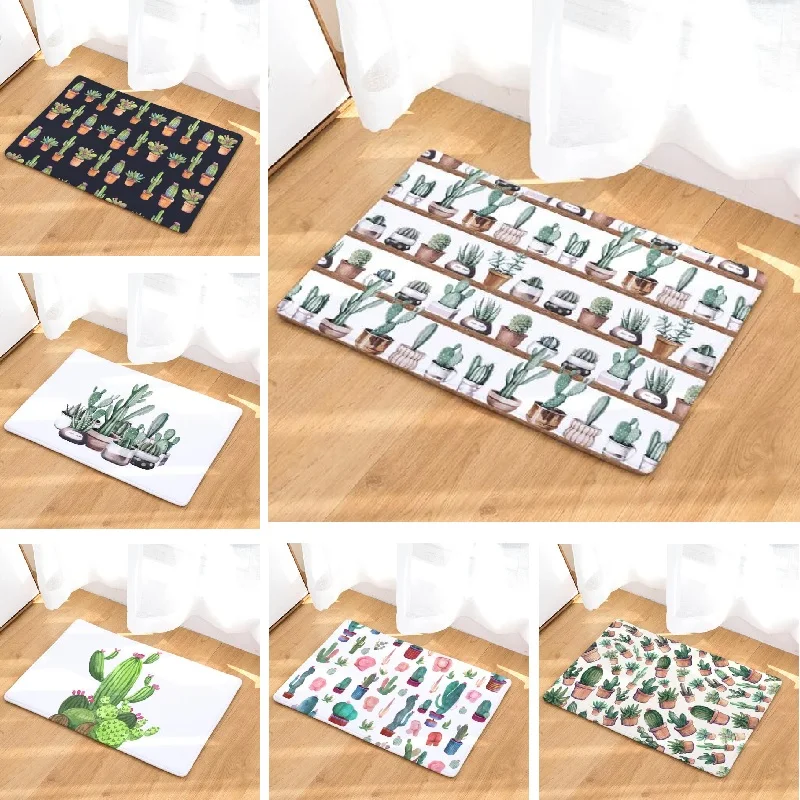 Противоскользящий фланелевый коврик для ванной с рисунком кактуса