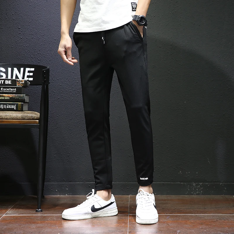 Осень 2019 повседневные брюки мужские бодибилдинг спортивные черные эластичные