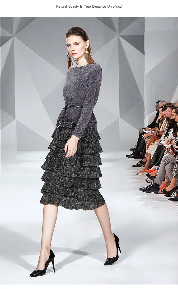 

High Quality Women's Skirt Suits 2020 New Arrival Ladies Long Sleeve Knitted Sweater Tops + Half Cake Skirt 2 Pieces Sets Female