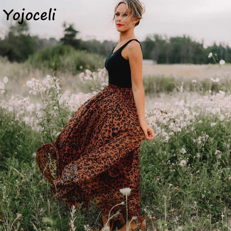 Yojoceli, леопардовая шифоновая юбка, нижняя Женская длинная юбка, уличная, бохо, Женская юбка с принтом, Нижняя юбка