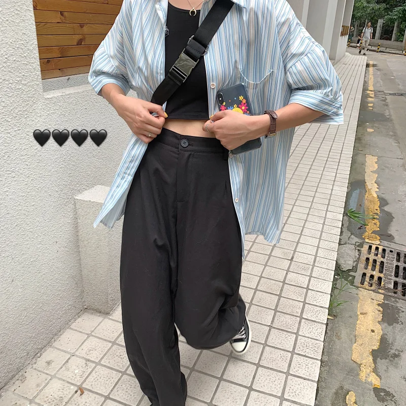 Рубашка женская в синюю полоску повседневная простая тонкая блуза с коротким