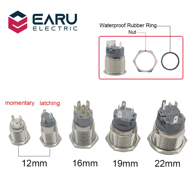 12/16/19/22mm Waterproof Metal Push Button Switch LED Light Momentary Latching Car Engine Power 5V 12V 24V 220V Red Blue | Обустройство
