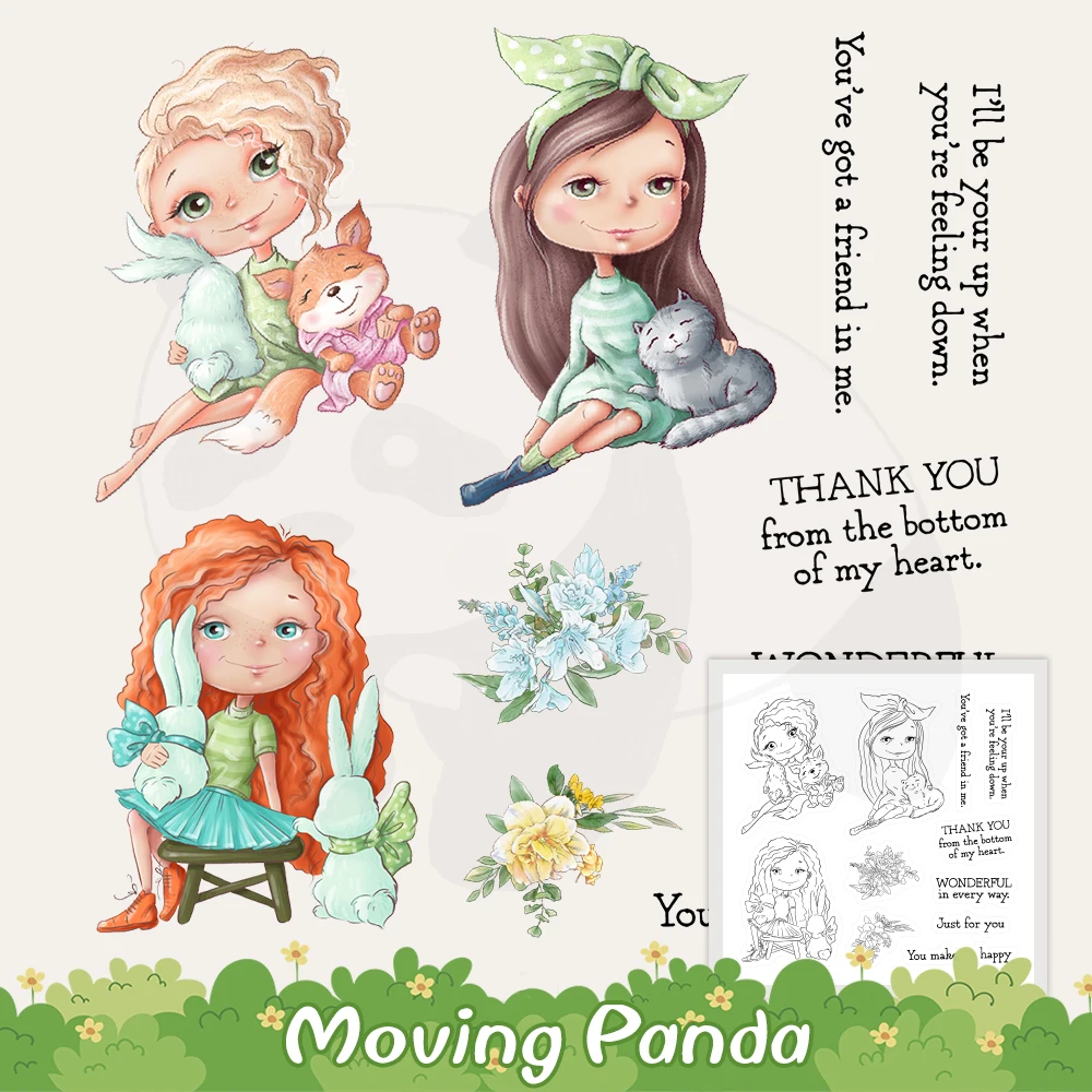 Прозрачные штампы и Вырубные с изображением девушек животных для рукоделия