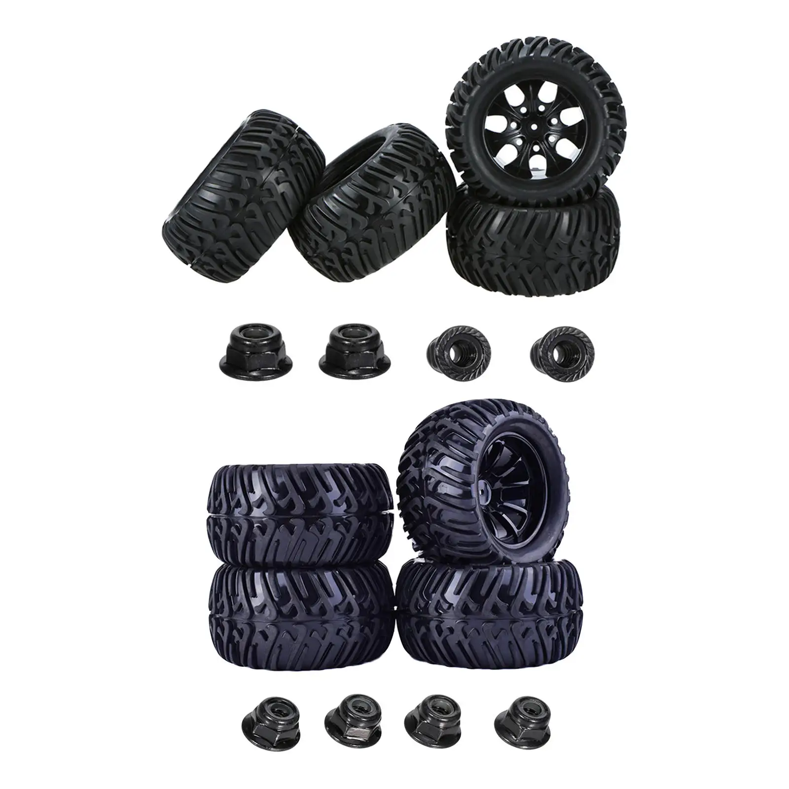 

4 Pieces RC Rubber Tires Set, Wear-Resist M4 Nuts for 1:10 RC Off-Road Car Accs Accessories