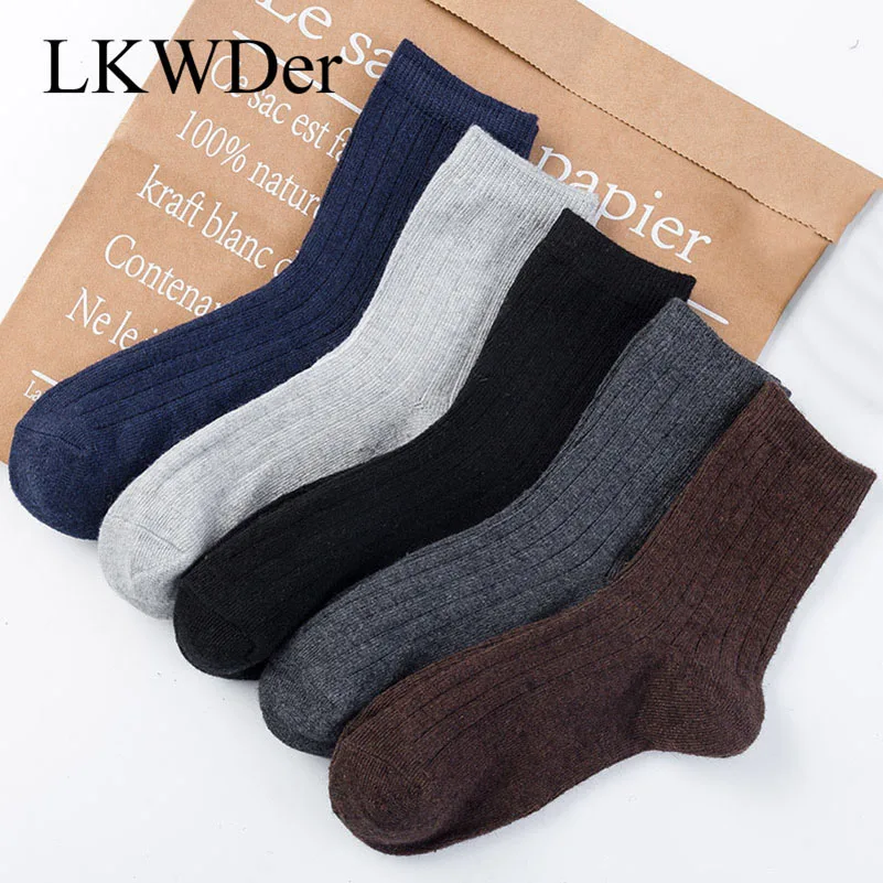 

LKWDer 5 Pairs Socks Men's Mid Tube Wool Warm Thick Men Cotton Socks Casual Fashion Male Adult Stripes Meias Calcetines Hombre