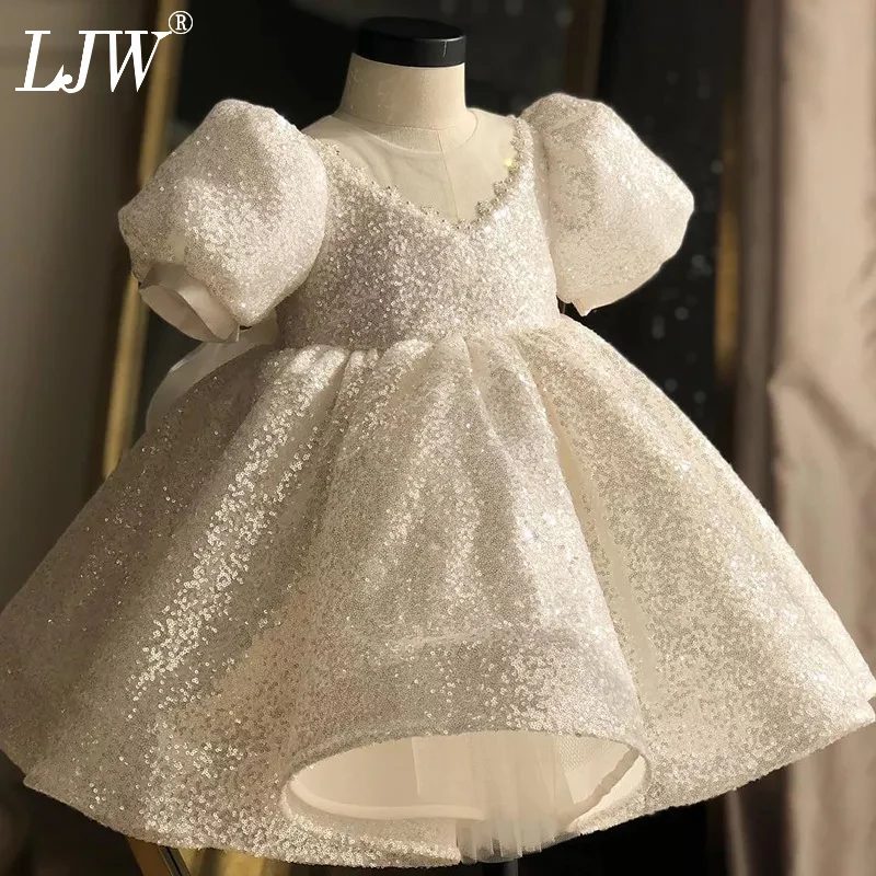 white Girl Dress Baptismal dress for infant Gorgeous elegant Flower Girls Dresses Big bow tutu princess Wedding Baby | Детская одежда и