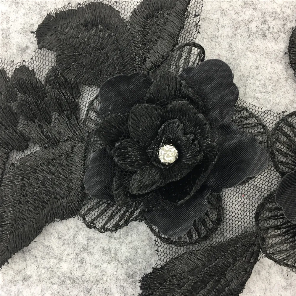 100% полиэстер черная ткань цветочный кружевной воротник швейное ремесло шейный