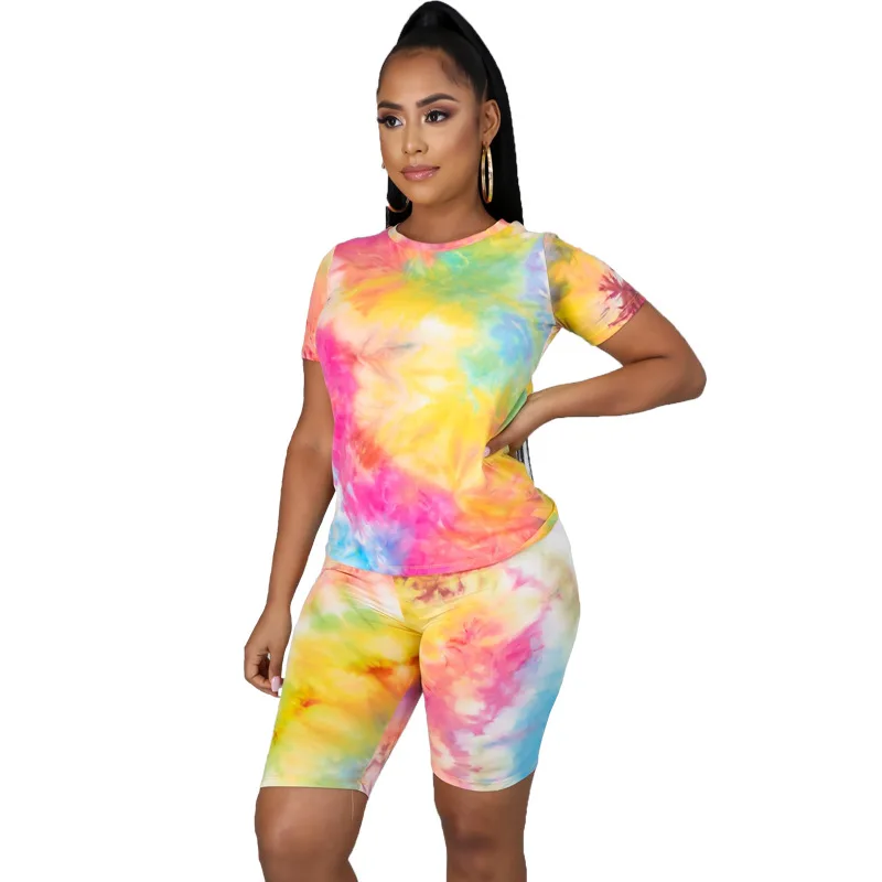 Летний костюм женские Брендовые спортивные костюмы из 2 предметов футболка и