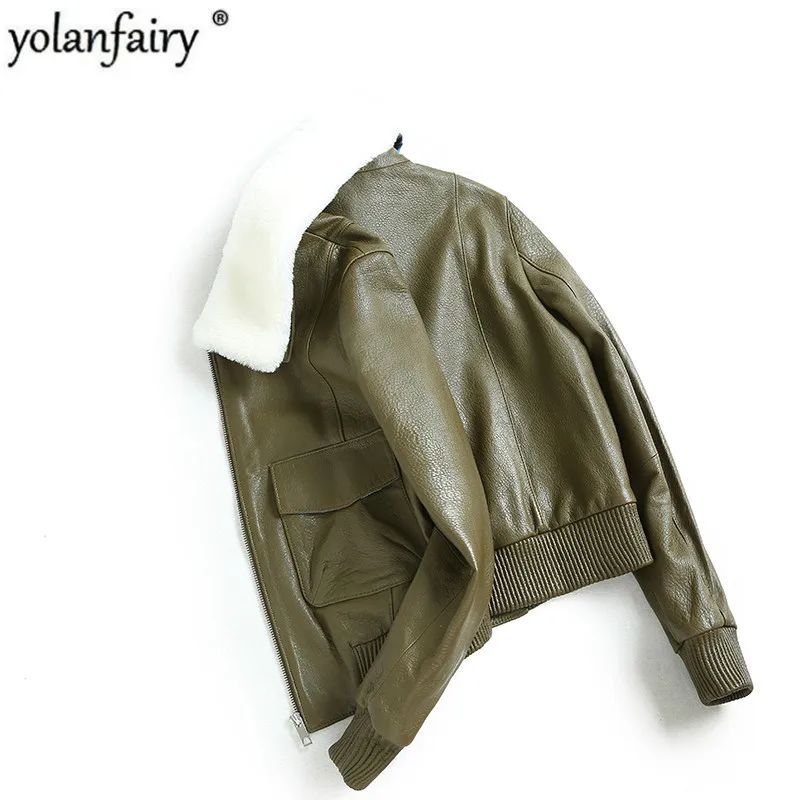 Женская кожаная куртка из 2020 натуральной овечьей кожи Корейская бомбер женская